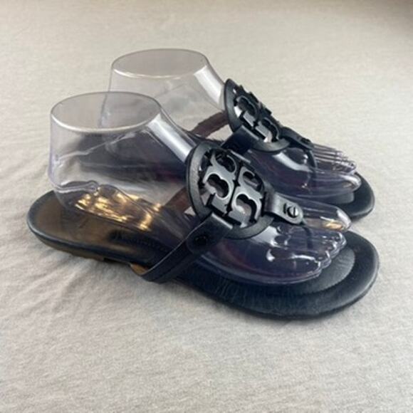 Tory Burch Miller Sandals Shoes Black Patent Leather 9 M - Picture 7 of 13